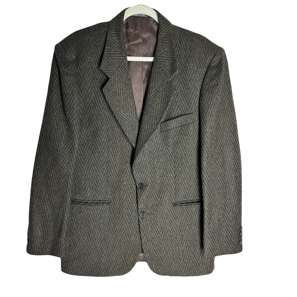 Bachrach Made in Italy Mens Blazer Size 40R Gray Herringbone Wool